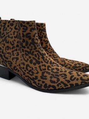 Marc Fisher Leopard Print Suede Ankle Boots in Brown and Black